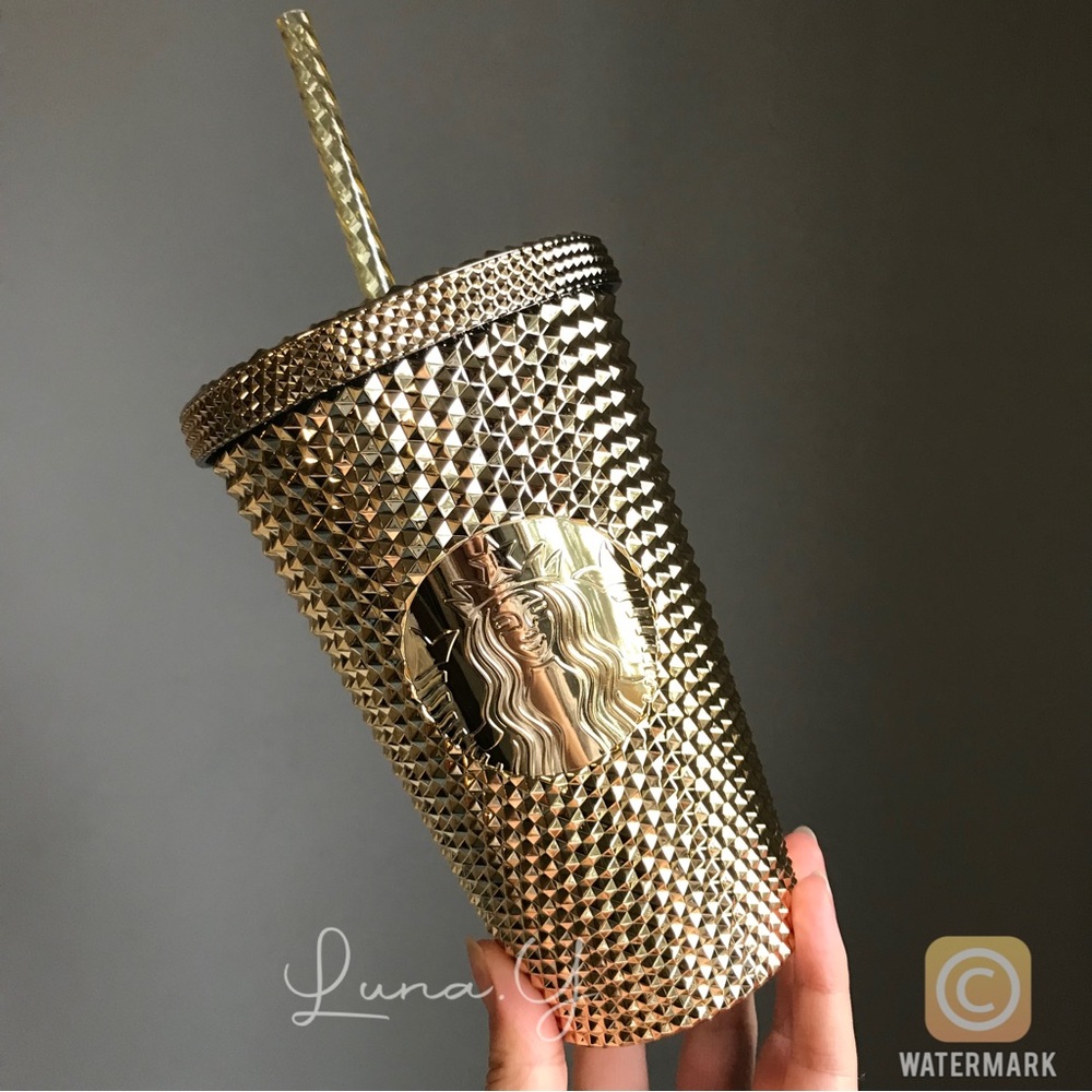 Starbucks Metallic Gold Chrome Studded Bling Cup Tumbler Grande 2022 Holiday